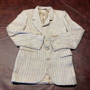 Cream Vertical Stripe Shoulder Pad Blazer